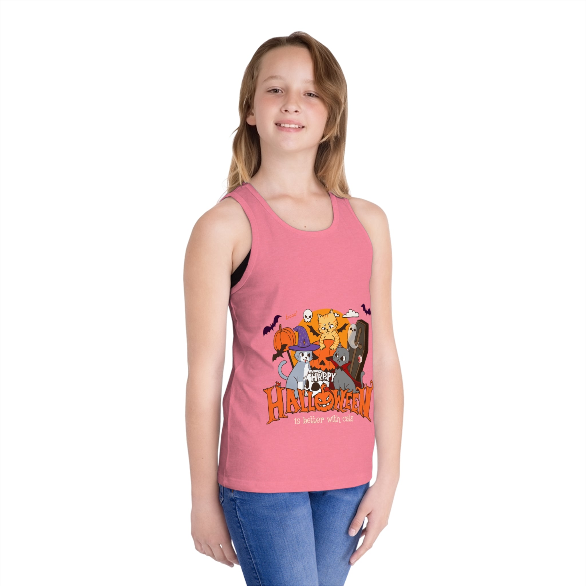 Happy Halloween with Witch Cats | Kid's Jersey Tank Top
